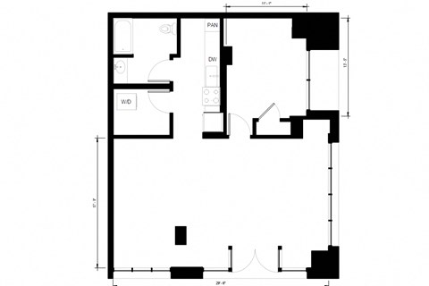 Floor plan for 1 bed, 1 bath, 1045 sqft